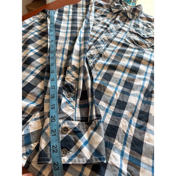 True Religion Men’s Plaid Western Shirt Blue Check Long Sleeve Cotton L - Picture 7 of 7
